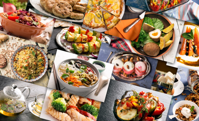 Different countries cuisine. Varied dishes prepared form meat or vegetables. global ingredient sourcing