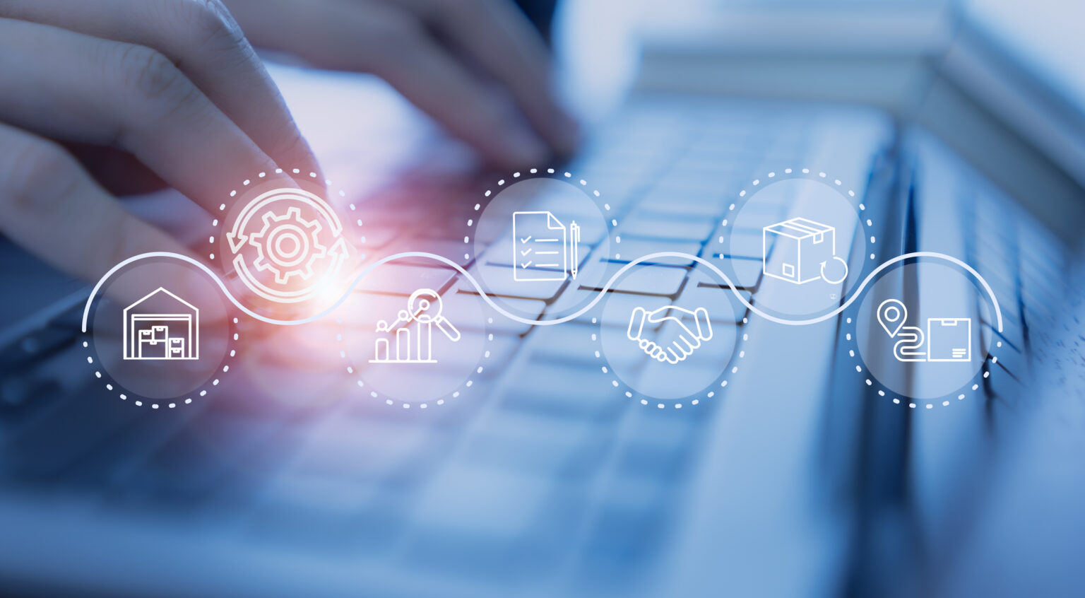 procurement technology Digital procurement and supply chain management concept. Digital procurement process integrated with analytics, logistics, contracts, supply chain management. Digital transformation, business solution