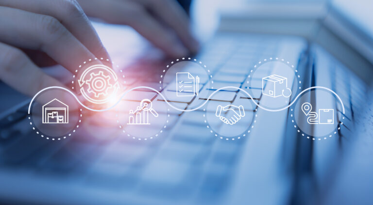 procurement technology Digital procurement and supply chain management concept. Digital procurement process integrated with analytics, logistics, contracts, supply chain management. Digital transformation, business solution